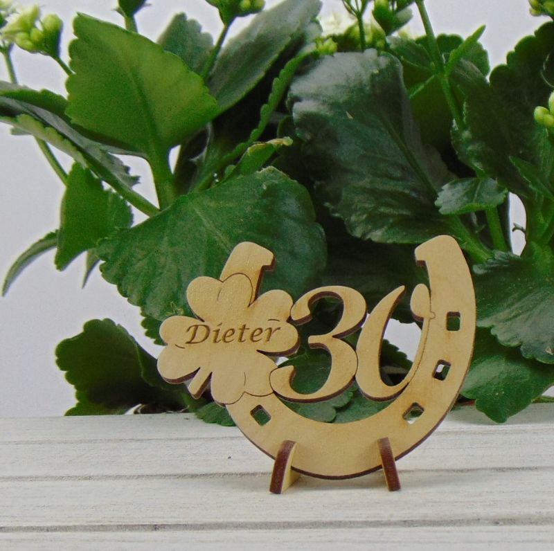  - Hufeisen mit Kleeblatt aus Holz ★ Zum 30. Geburtstag oder Jahrestag