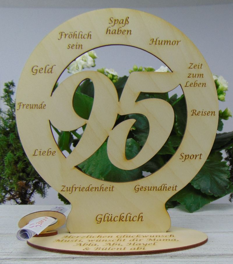 - Zum 95. Geburtstag Personalisierte Tischdekoration  aus Holz graviert perfekter Tsichschmuck Plauener 18cm 