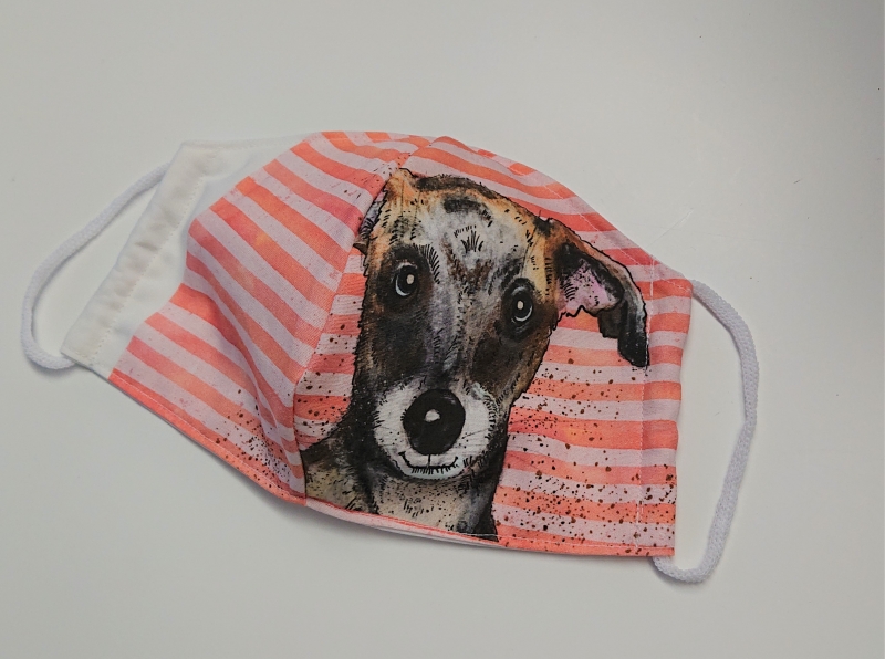  - Mund - und Nasen - Maske  mit Tiermotiv Hund , Innenstoff dünne Baumwolle, waschbar, 1 Stück , KEIN Virenschutz , handmade by la piccola Antonella