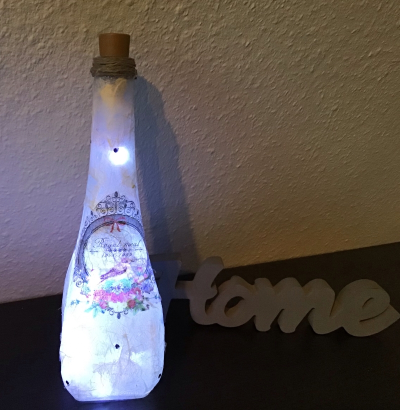  -   Leuchtflasche ♥ handmade ♥ Geschenk ♥️ upcycling ♥ Unikat -  Vogelbild 