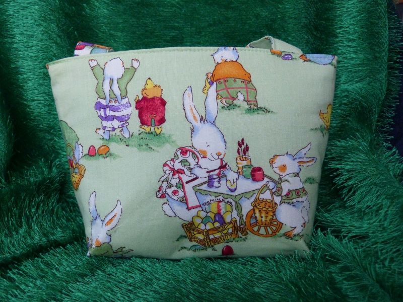  - Ostertasche - kleine Einkaufstasche grün mit süßen Hasenmotiven 
