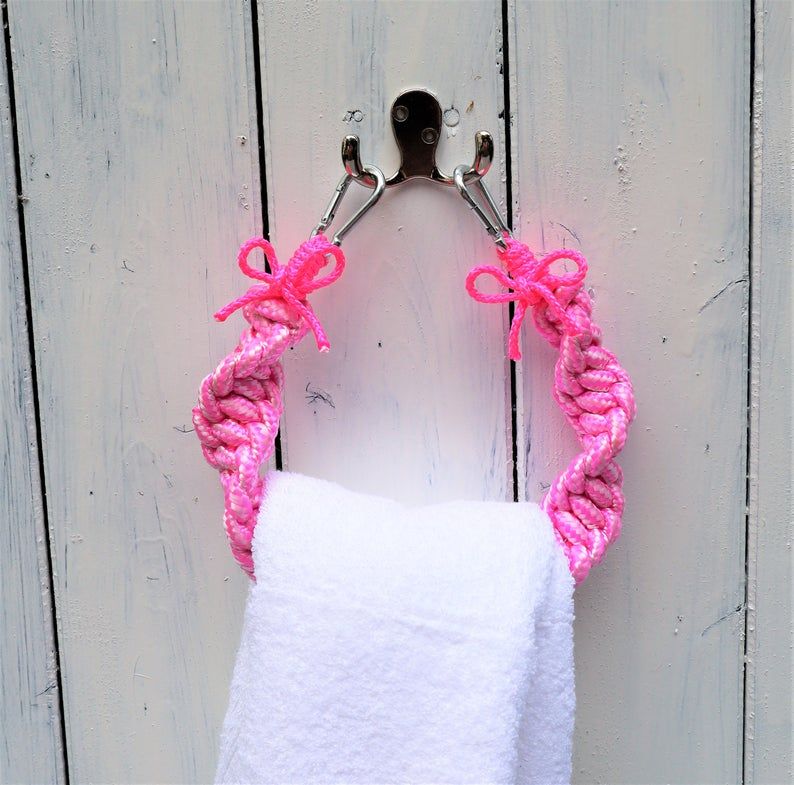  - Handtuchhalter, Makramee Technik, rosa pink, Badezimmerdeko