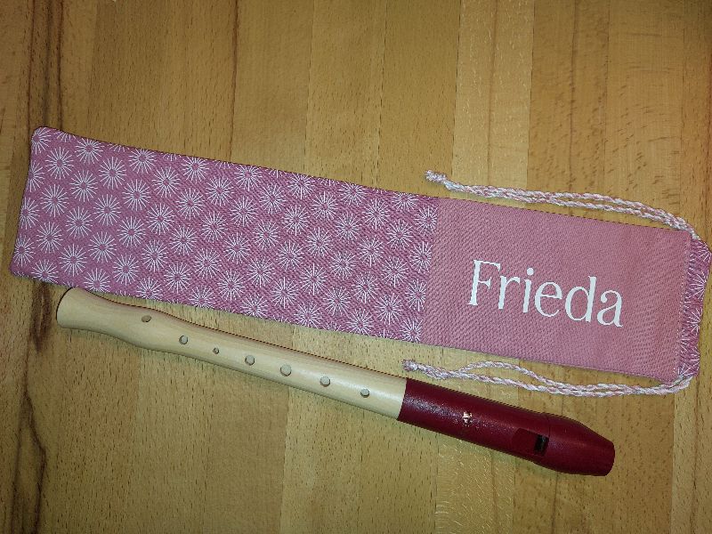 Flötentasche mit Namen, Flötenbeutel - Altrosa Retrokreise (mit optionalen Zubehörfach / Fütterung/ Halskordel)