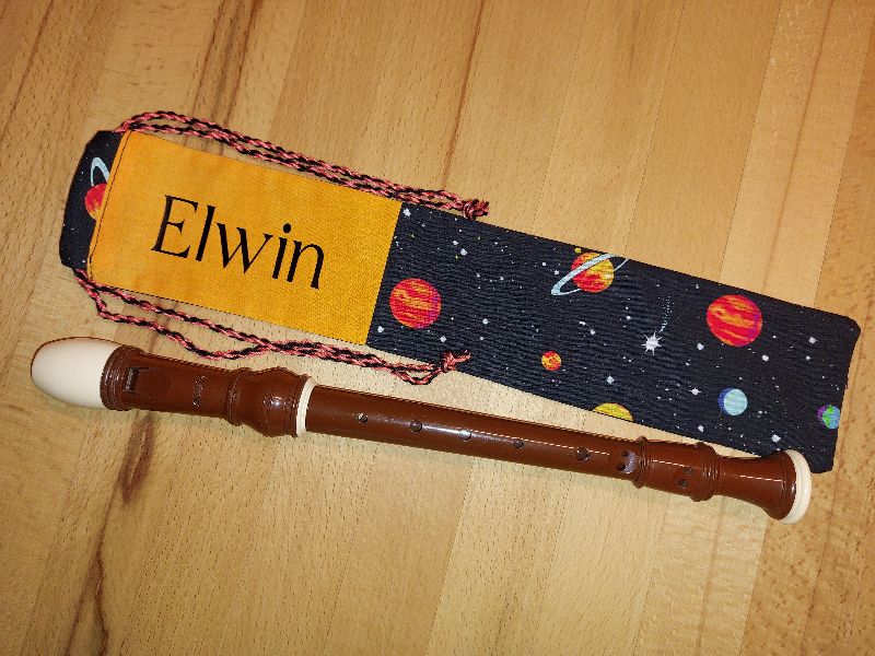 Flötentasche mit Namen, Flötenbeutel - Weltall personalisierbar  (mit optionalen Zubehörfach / Fütterung / Halsband)
