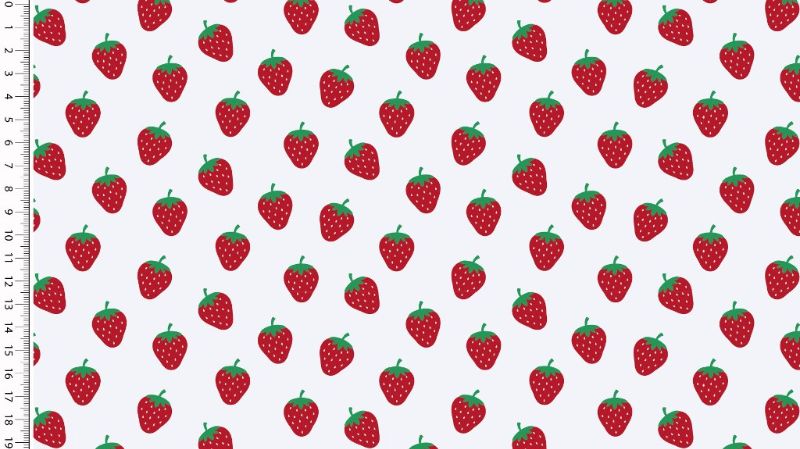 - Baumwollstoff Popeline Erdbeeren – weiss - rote Erdbeeren auf weiß 1,50m Breite Frühlings Stoffe kaufen Meterware