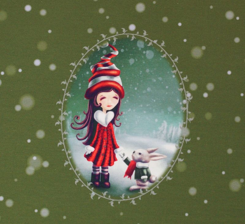  - French Terry Panel Mädchen mit Hase auf moosgrün 1,04mx1,50m Panelstoff GlünzDigitalprint Sommersweat Stoffe Weihnachten kaufen Coupon
