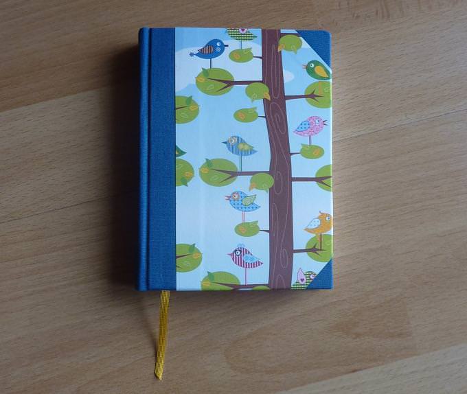  - Handgebundenes Notizbuch mit Vogelmotiv - blau