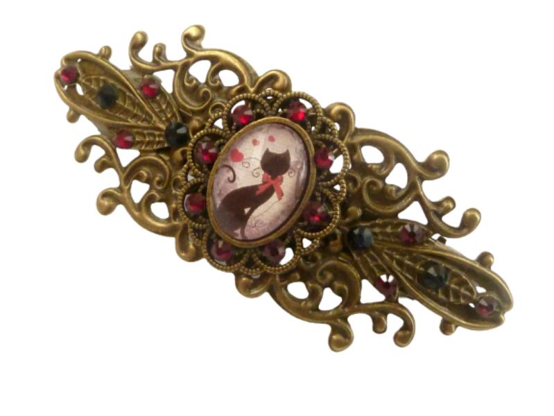  - Haarspange mit niedlichem Katze Motiv bronzefarben schöne Geschenkidee Mädchen antik Vintage Haustier Haarschmuck