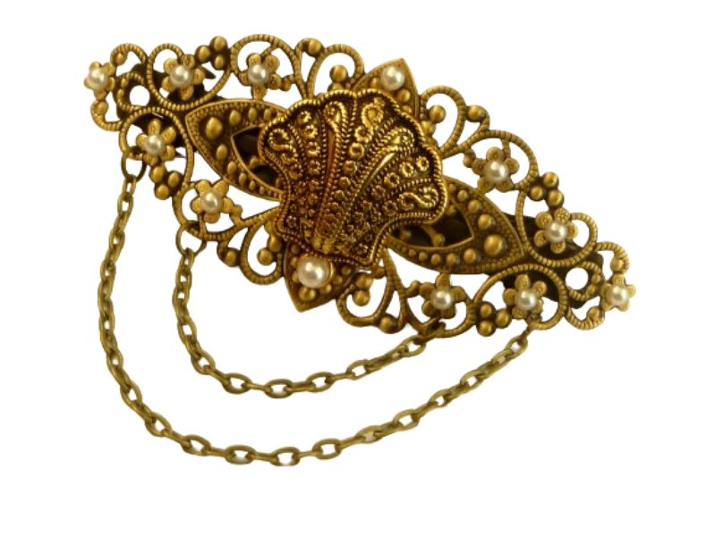  - Maritime Haarspange mit exklusivem Muschel Emblem antikgoldfarben Perlen Haarschmuck Meerjungfrau Mädchen Geschenkidee