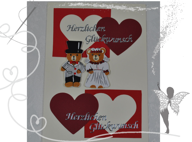  - Handgemachte Hochzeitskarte ,Brautpaar mit Herzen
