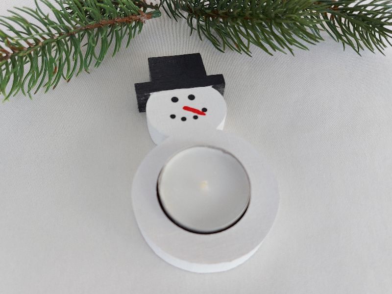  - kleiner Teelichthalter als Schneemann, zur Tischdeko aus Holz kaufen 