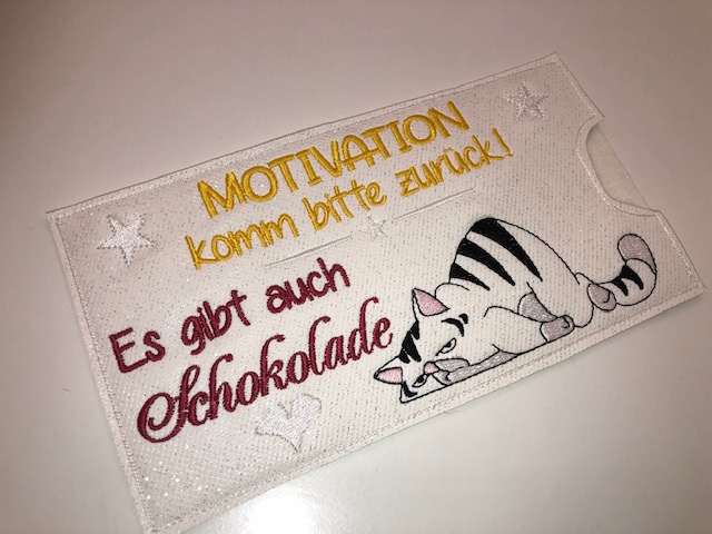  - Schokihülle Schokoladenhülle/ Schokitasche/ Schokiverpackung Handarbeit Katze Motivation