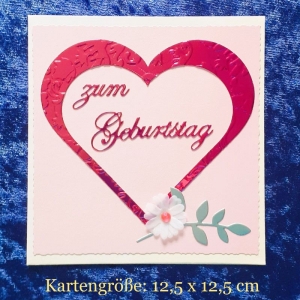 Geburtstagskarte, Glückwunschkarte, Zum Geburtstag mit dtsch. Text, Karte mit Umschlag Handarbeit Pink