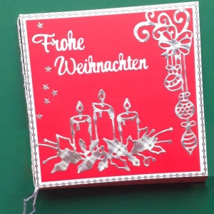 Weihnachtskarte, Frohe Weihnachten, Weihnachtsgrüße Festtagskarte Heiligabend in Rot & Silber Handarbeit 
