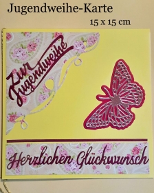 Jugendweihe-Karte, Glückwunschkarte herzlichen Glückwunsch mit Blumen & Schmetterling 15x15 cm 