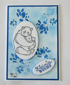 3D Glückwunschkarte zur Geburt/Taufe, Blautöne, Junge, Pandabären Handarbeit Stampin up! 