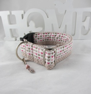 Hundehalsband Mein Herz beige/rosa Halsband verstellbar mit Klickverschluss Kunststoff oder Metall (Alu)