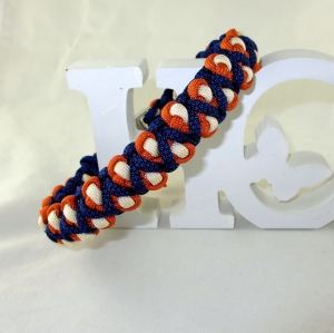 Hundehalsband Drachenzahn dunkelblau/orange/creme geflochten Paracord Halsband Flechthalsband mit Klickverschluss Metallverschluss wahlweise Zugstopp 