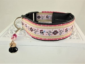 Hundehalsband Rockabilly Girl rosa/beige Halsband verstellbar mit Klickverschluss Kunststoffverschluss wahlweise Metallverschluss oder Zugstopp gepolstert Polsterung Kunstleder 