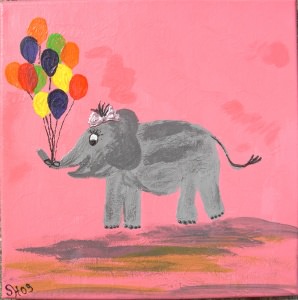 Acrylbild PAULINE ELEFANTENKIND Acrylmalerei Kinderzimmerbild Kunst Malerei Gemälde auf Leinwand HandarbeitGeschenk zur Geburt Elefant