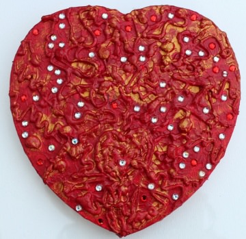 Acrylbild ROTES GLITZERHERZ  Herz Herzbild Valentinstag Geschenk Muttertag Acrylbild Collage Bild auf herzförmigem Keilrahmen 