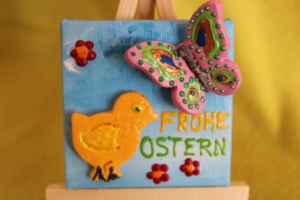 Minibild Collage  FROHE OSTERN Geschenk zu Ostern Osterdeko  Deko Küken Minikeilrahmen Schmetterling 