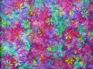 ✂ Patchworkstoff Meterware  Eyelike Fabrics Batik bunte Blumen in türkis, pink, lila