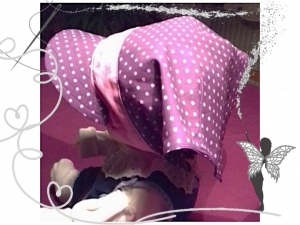 Schickes lila Kopftuch für Mädchen  3-6Jahren, lila ,rosaTupfen mit Gummiband