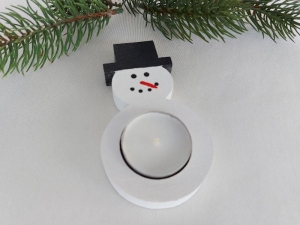 kleiner Teelichthalter als Schneemann, zur Tischdeko aus Holz kaufen 