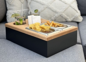 Sofabutler Couch Tablett Holz Kiste Geschenk dunkelgrau NEU
